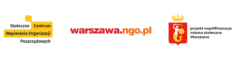 Stopka z logotypami SCWO, warszawa.ngo.pl oraz syrenką warszawską